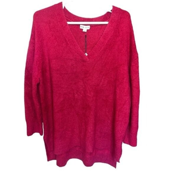 Ava & Viv Womens Plus V-Neck Sweater 2X Magenta Relaxed Fit Chic Style - Picture 1 of 8